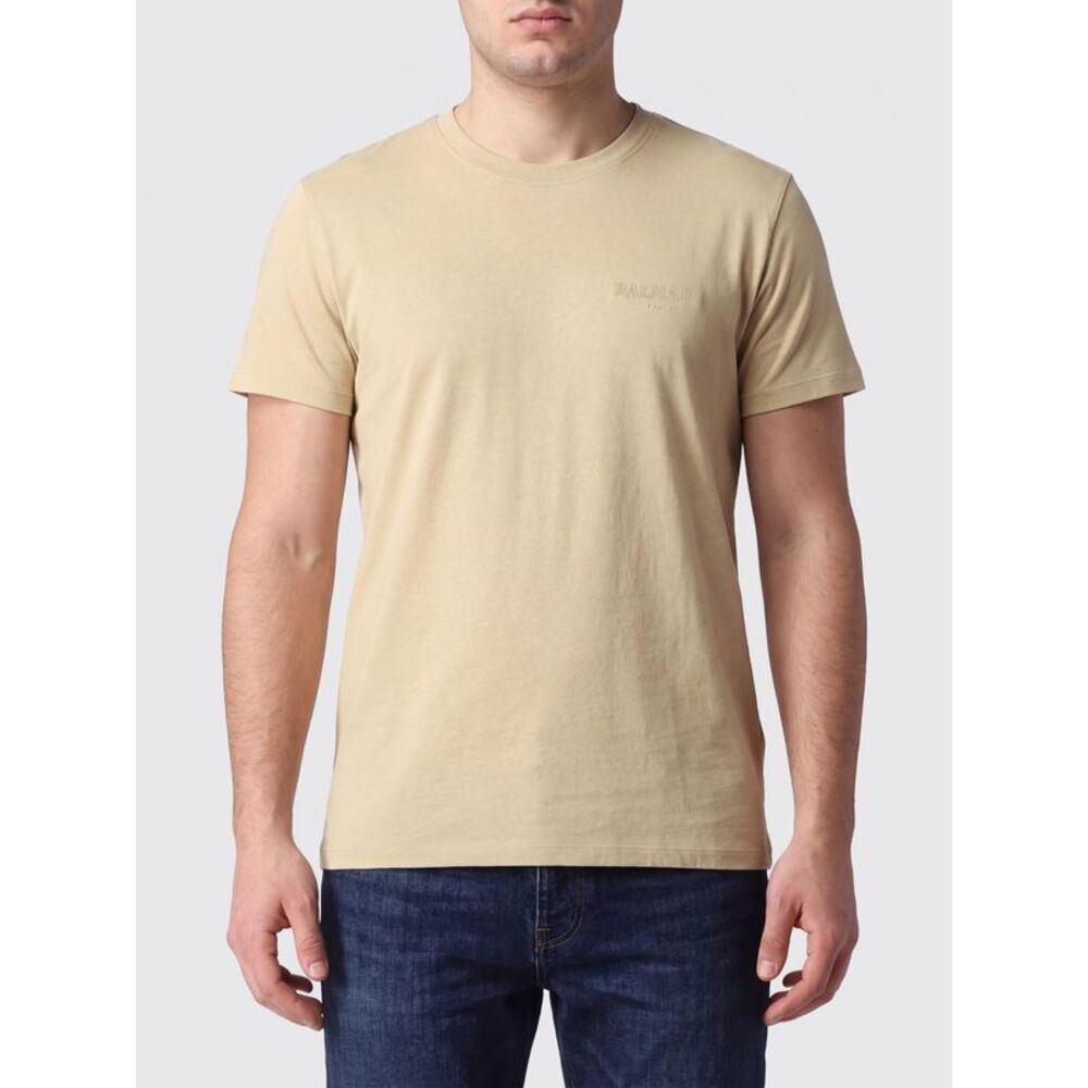 Balmain Men Cotton Crewneck T-Shirt Balmain With Tone-On-Tone Embroidered Logo